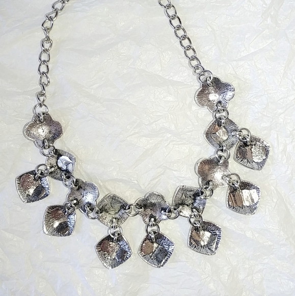 SILVER & BLACK CHOKER BOHO NECKLACE & EARRINGS - Picture 5 of 8